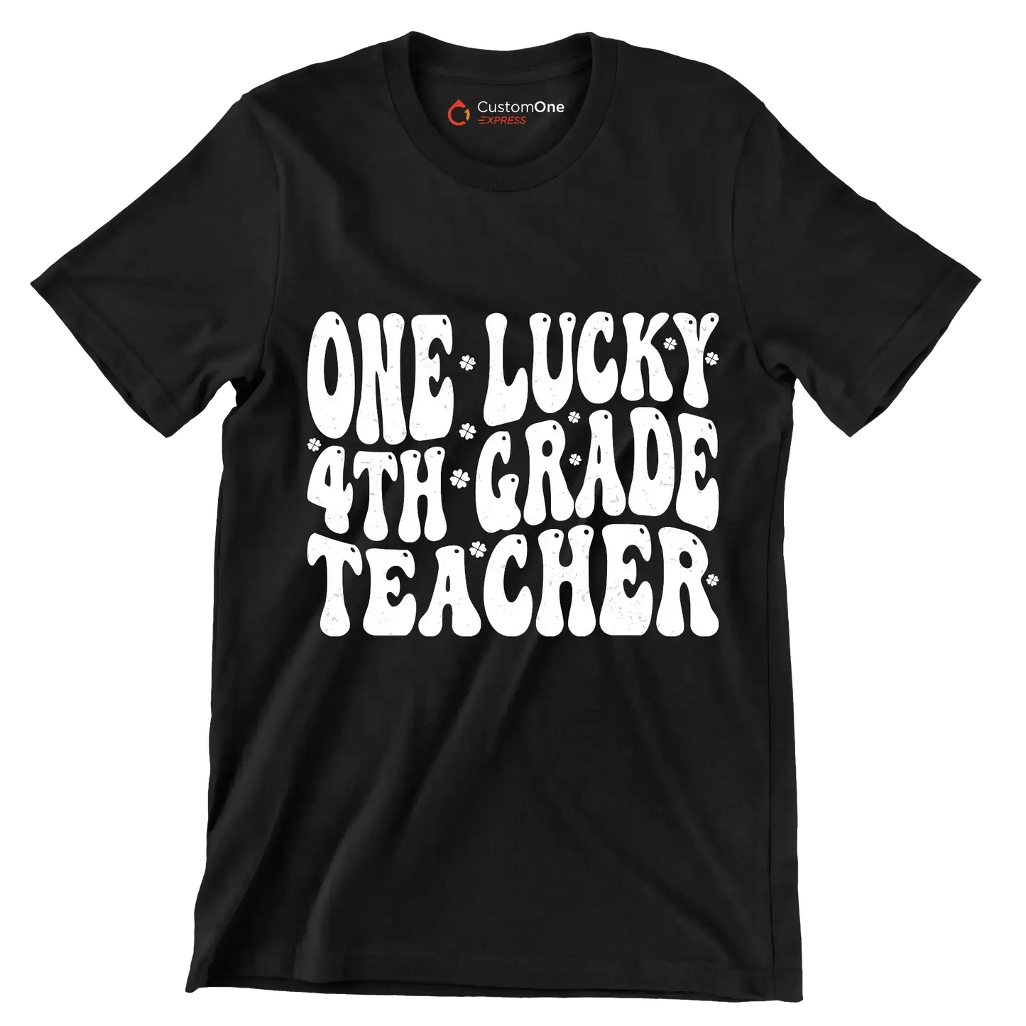 One Lucky 4th Grade Teacher - St. Patrick's Day T-Shirt-Black-S-Custom One Express