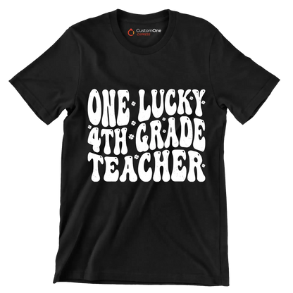 One Lucky 4th Grade Teacher - St. Patrick's Day T-Shirt-Black-S-Custom One Express
