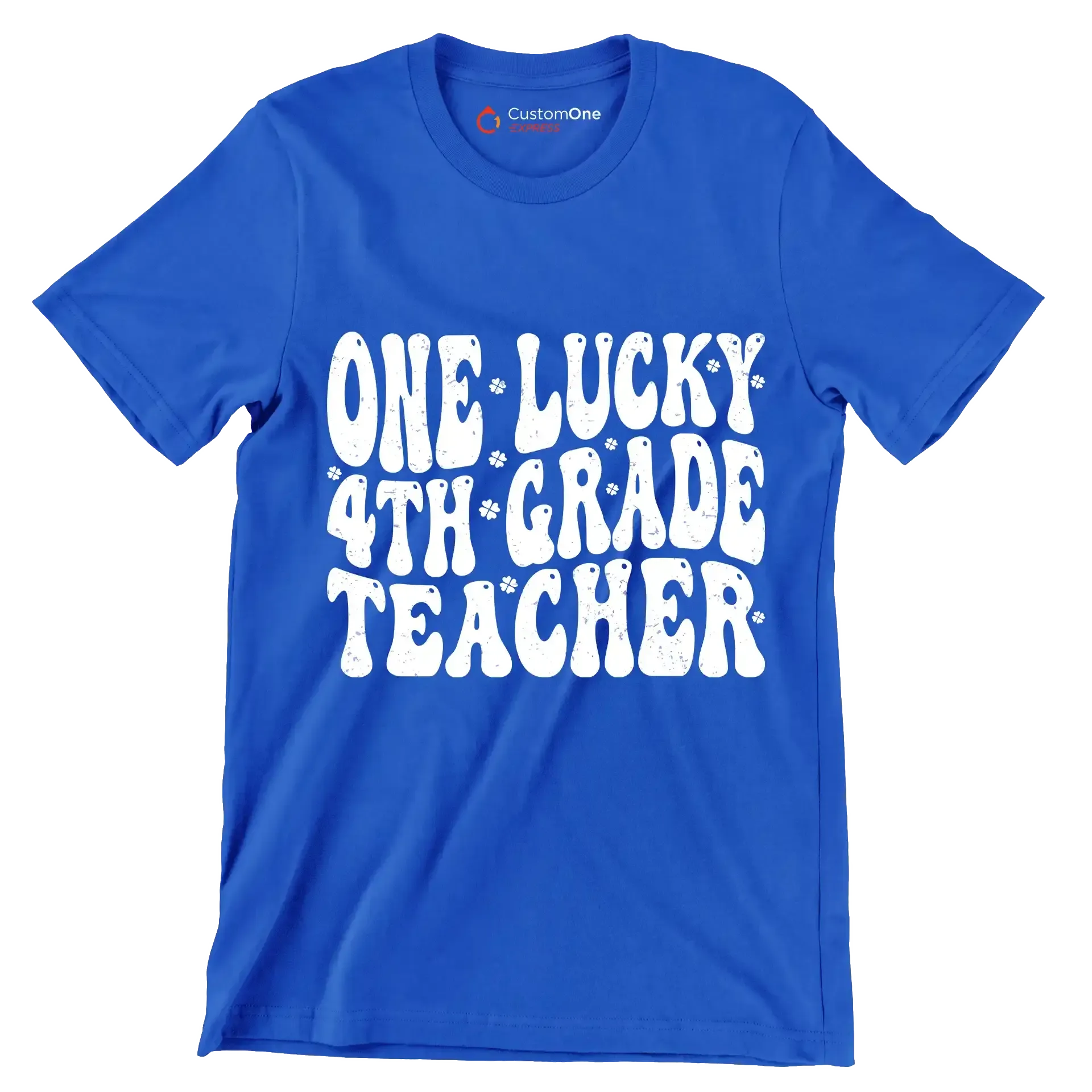 One Lucky 4th Grade Teacher - St. Patrick's Day T-Shirt-Blue-S-Custom One Express