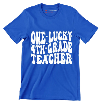 One Lucky 4th Grade Teacher - St. Patrick's Day T-Shirt-Blue-S-Custom One Express