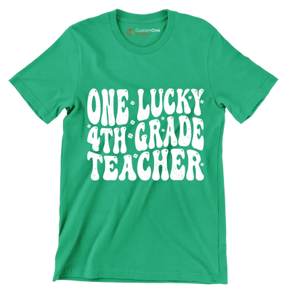One Lucky 4th Grade Teacher - St. Patrick's Day T-Shirt-Green-S-Custom One Express
