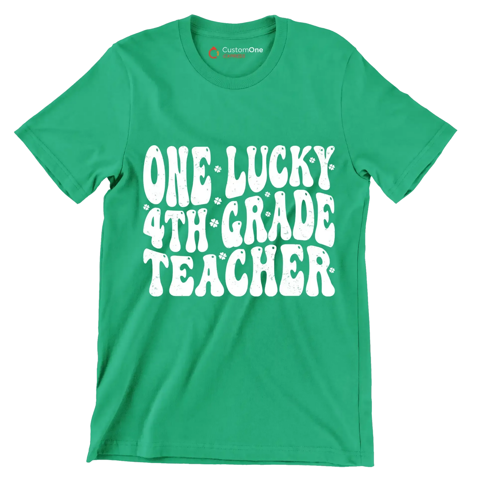 One Lucky 4th Grade Teacher - St. Patrick's Day T-Shirt-Green-S-Custom One Express
