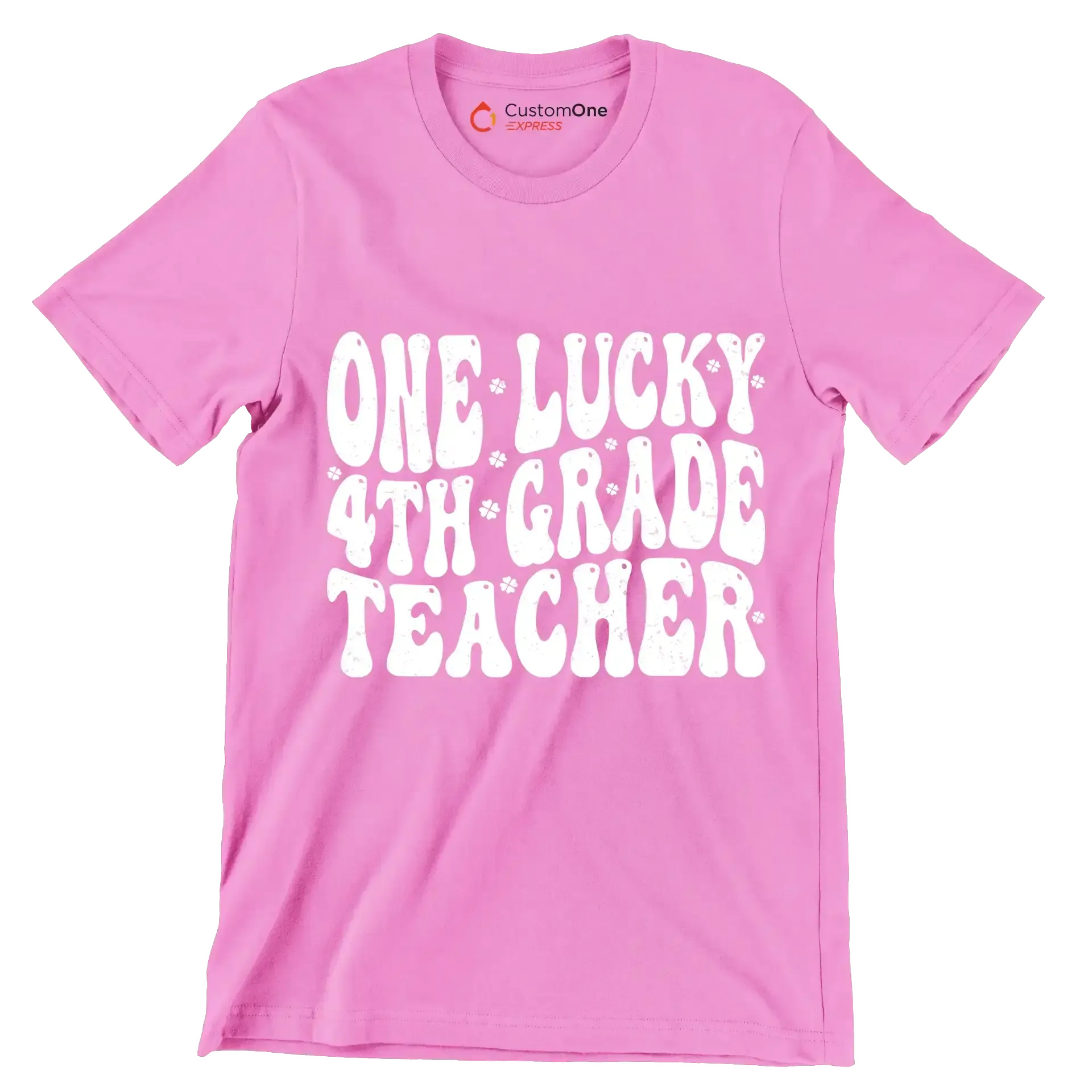 One Lucky 4th Grade Teacher - St. Patrick's Day T-Shirt-Pink-S-Custom One Express