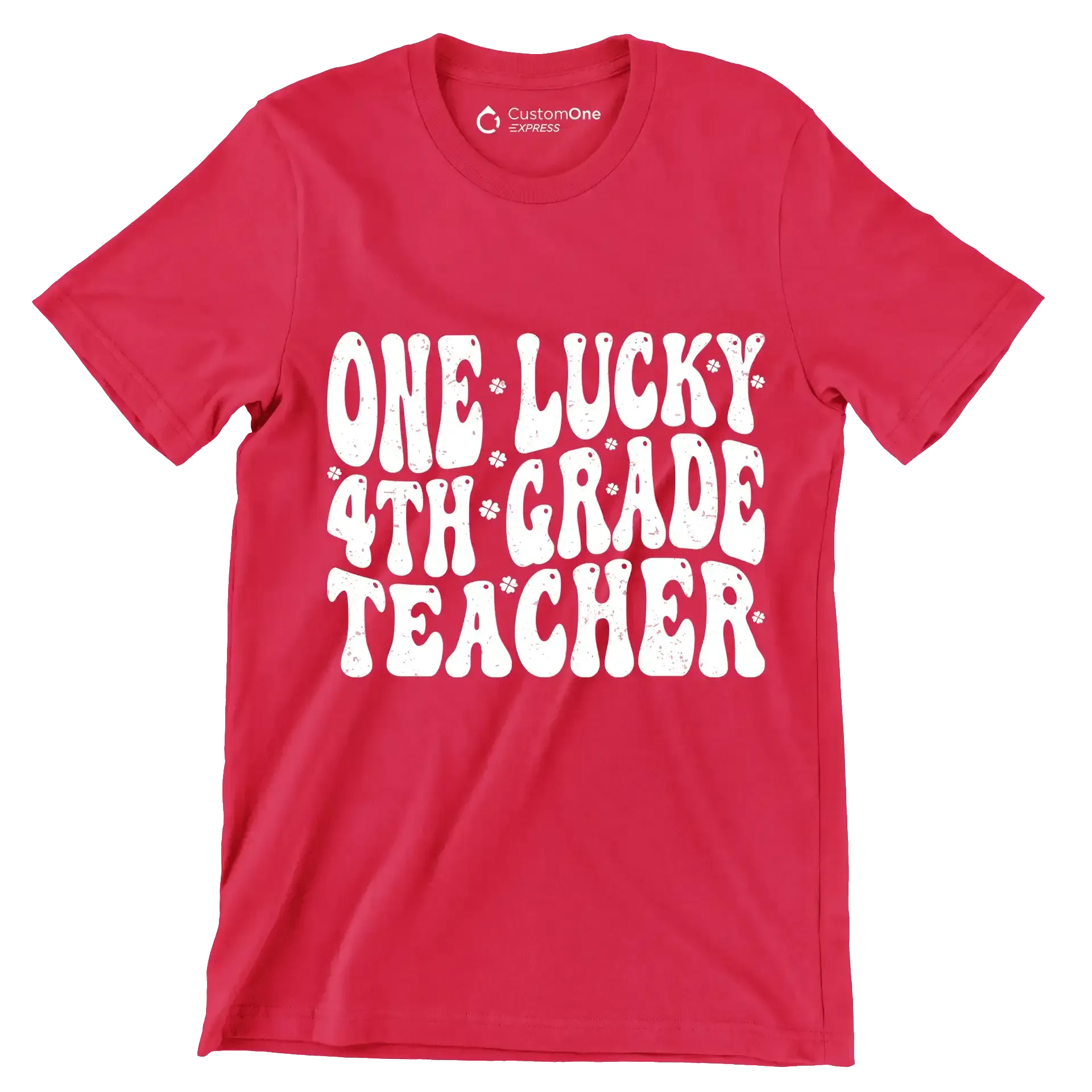 One Lucky 4th Grade Teacher - St. Patrick's Day T-Shirt-Red-S-Custom One Express