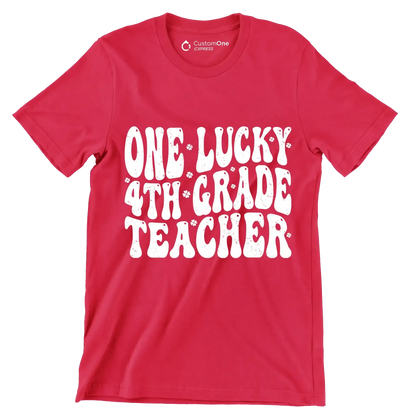 One Lucky 4th Grade Teacher - St. Patrick's Day T-Shirt-Red-S-Custom One Express