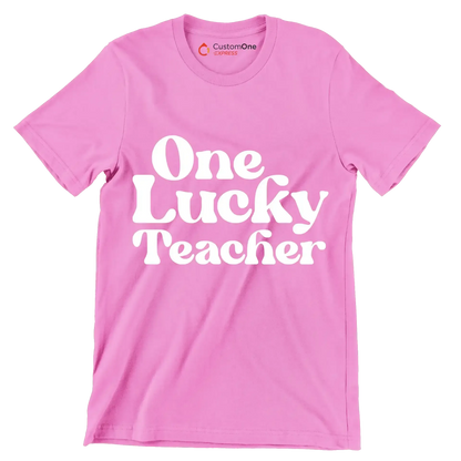 One Lucky Teacher - St. Patrick's Day T-Shirt-Pink-S-Custom One Express