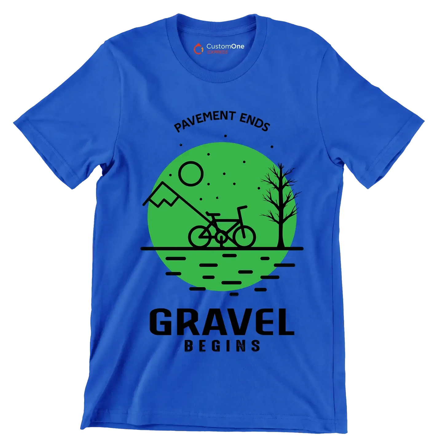 PAVEMENT ENDS GRAVEL BEGINS - Bicycle Themed T-Shirt-Blue-S-Custom One Express