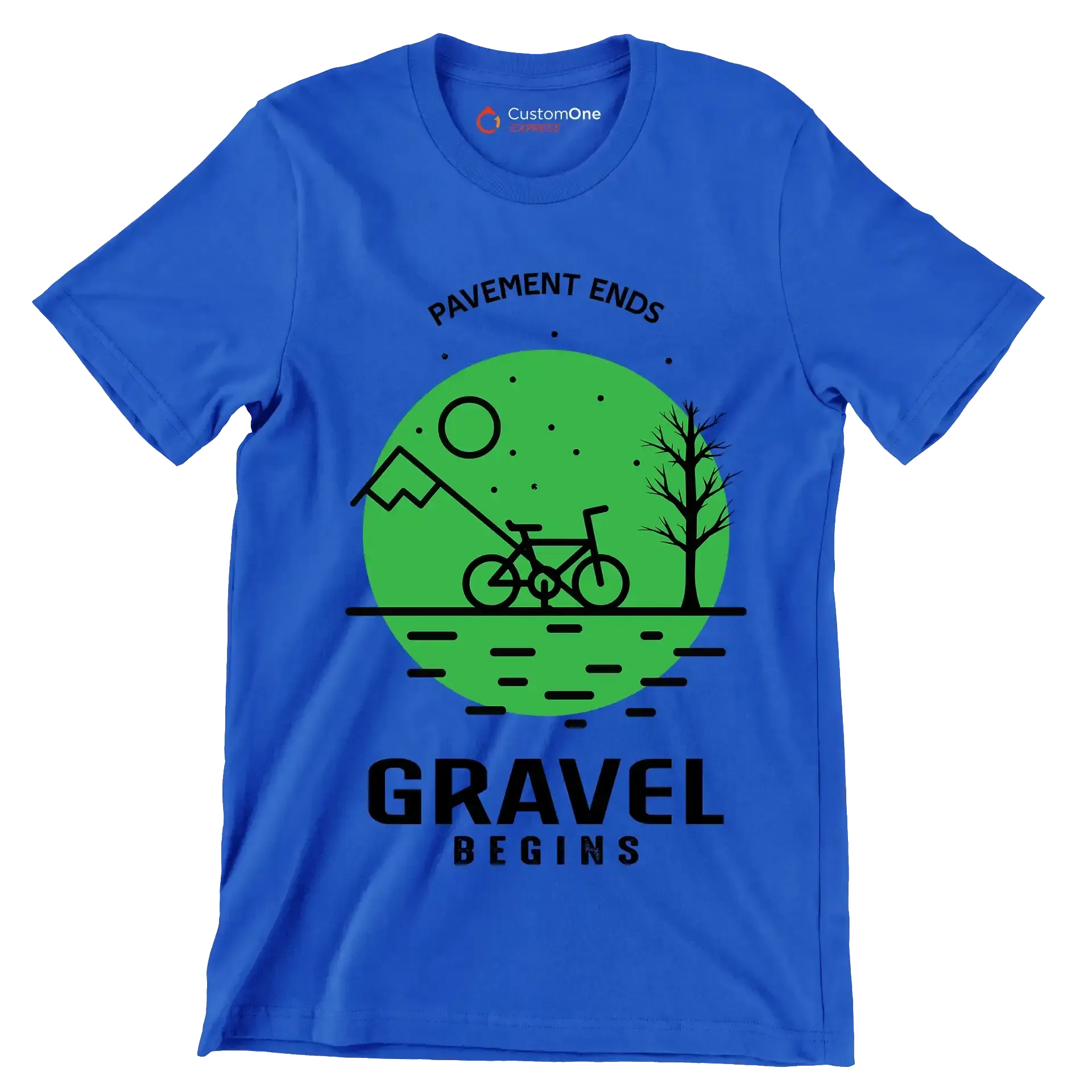 PAVEMENT ENDS GRAVEL BEGINS - Bicycle Themed T-Shirt-Blue-S-Custom One Express
