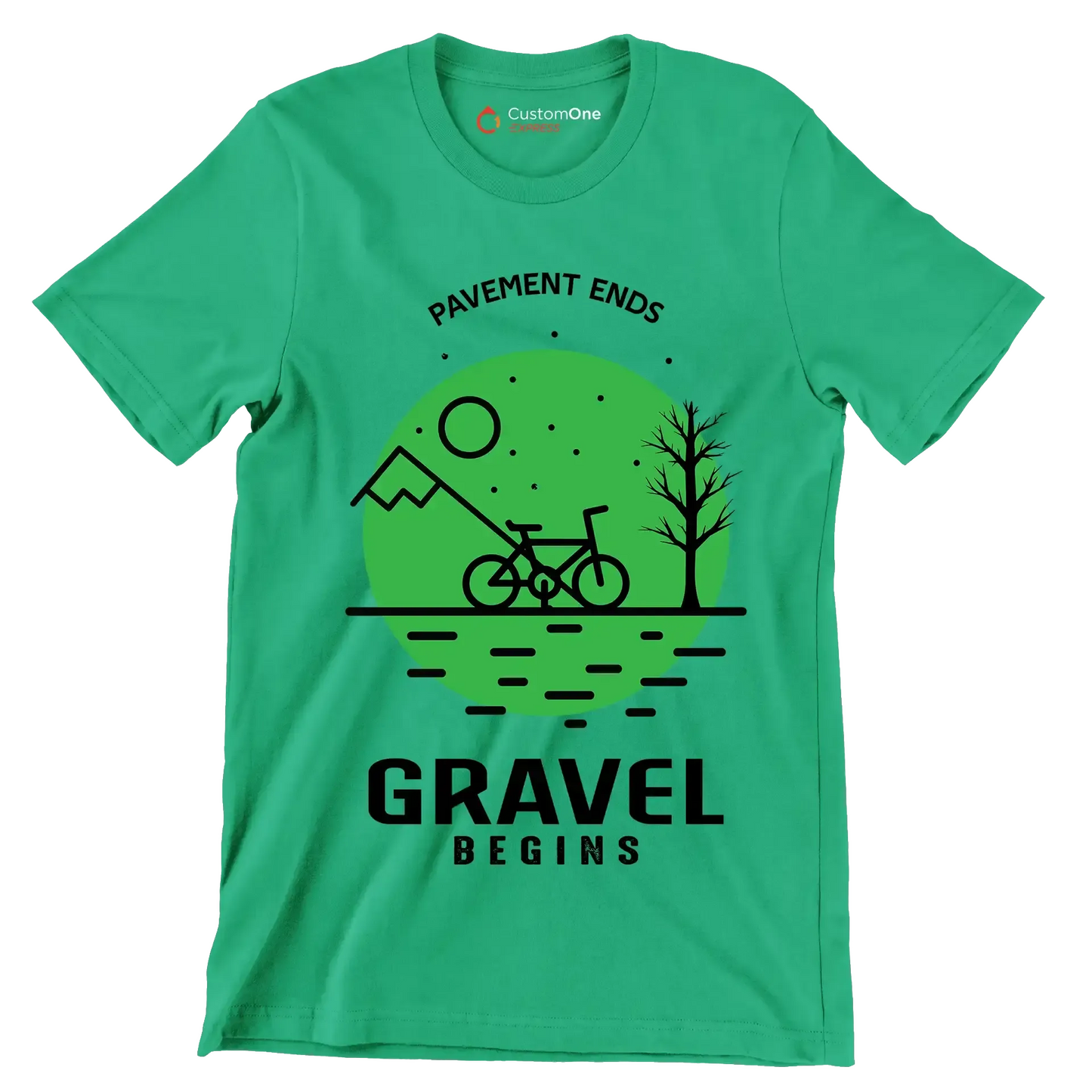 PAVEMENT ENDS GRAVEL BEGINS - Bicycle Themed T-Shirt-Green-S-Custom One Express