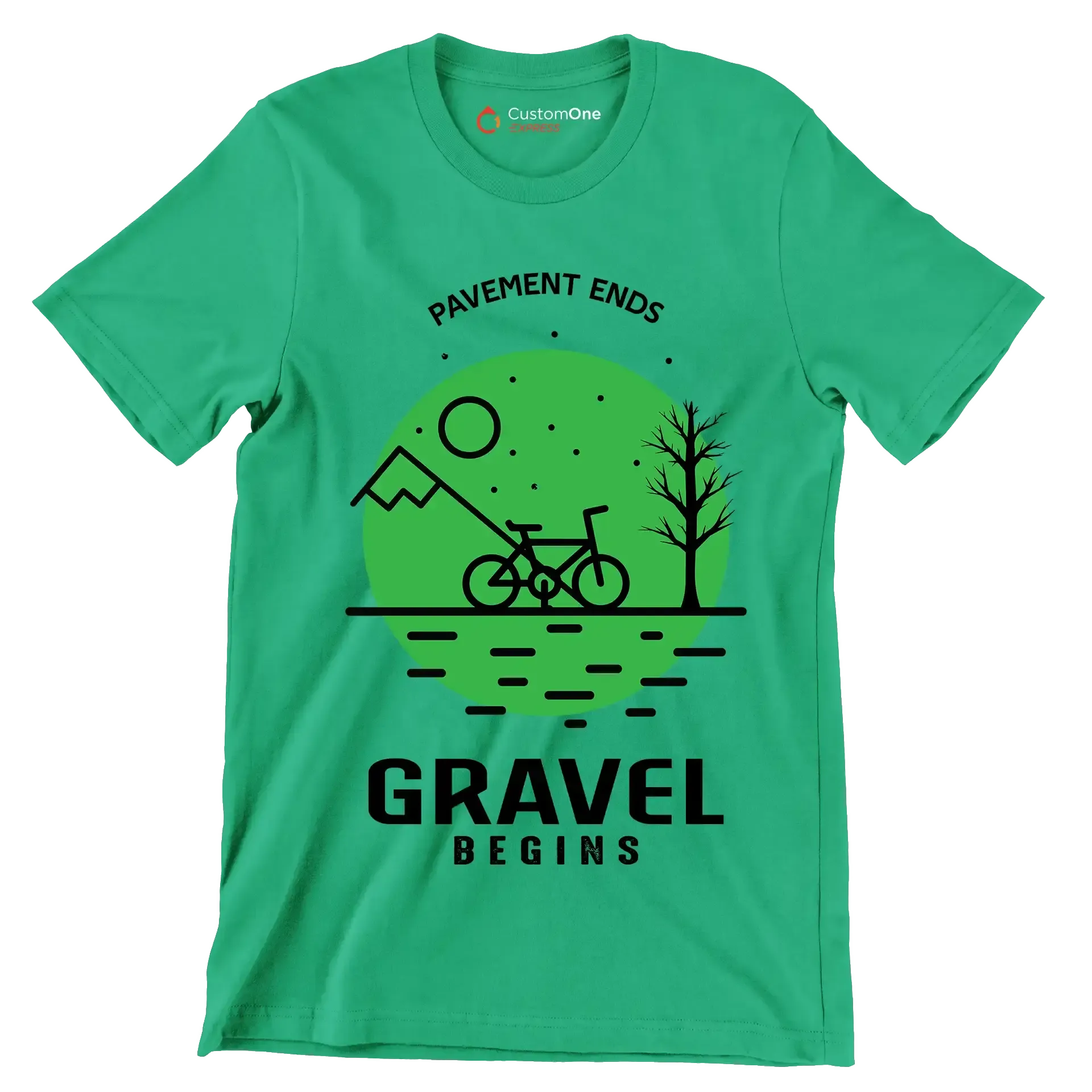 PAVEMENT ENDS GRAVEL BEGINS - Bicycle Themed T-Shirt-Green-S-Custom One Express