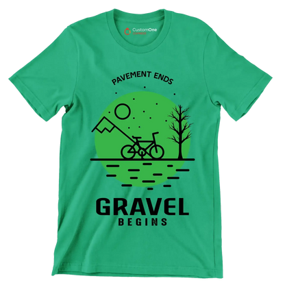 PAVEMENT ENDS GRAVEL BEGINS - Bicycle Themed T-Shirt-Green-S-Custom One Express
