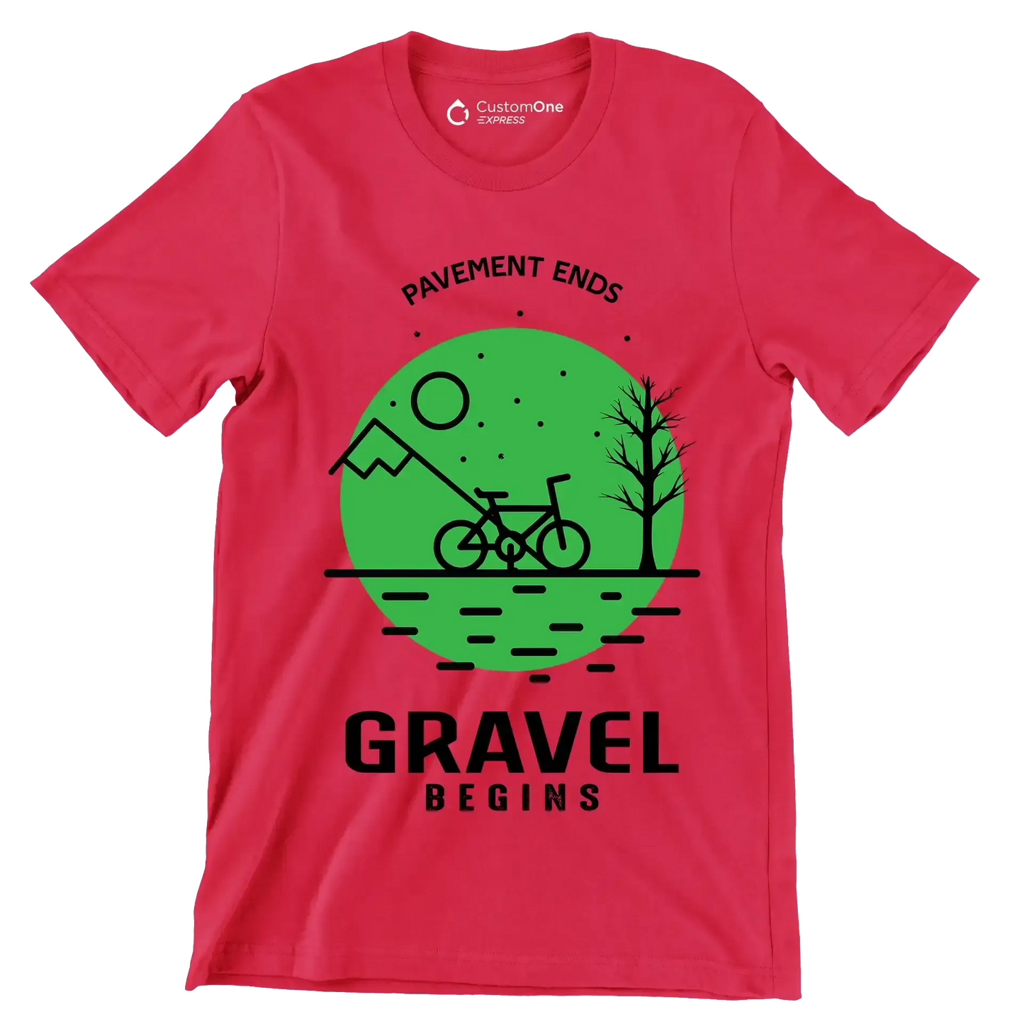 PAVEMENT ENDS GRAVEL BEGINS - Bicycle Themed T-Shirt-Red-S-Custom One Express