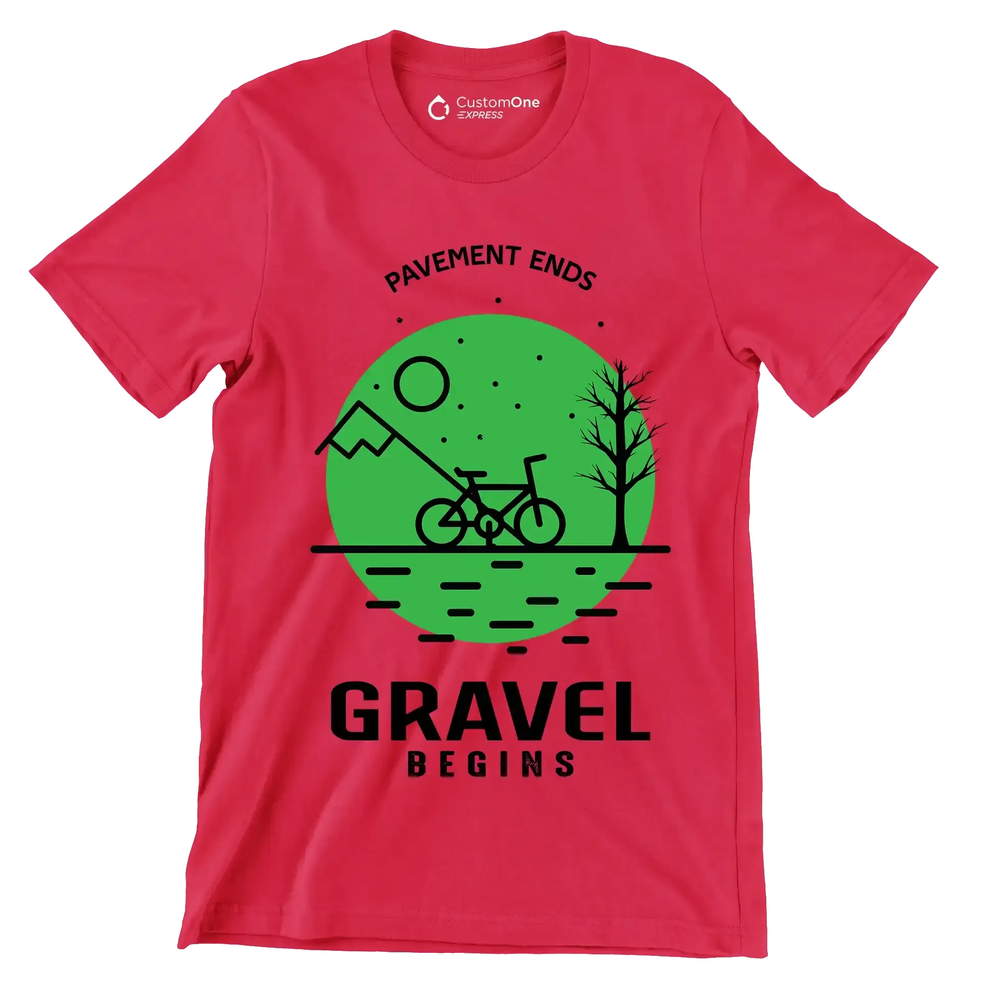 PAVEMENT ENDS GRAVEL BEGINS - Bicycle Themed T-Shirt-Red-S-Custom One Express