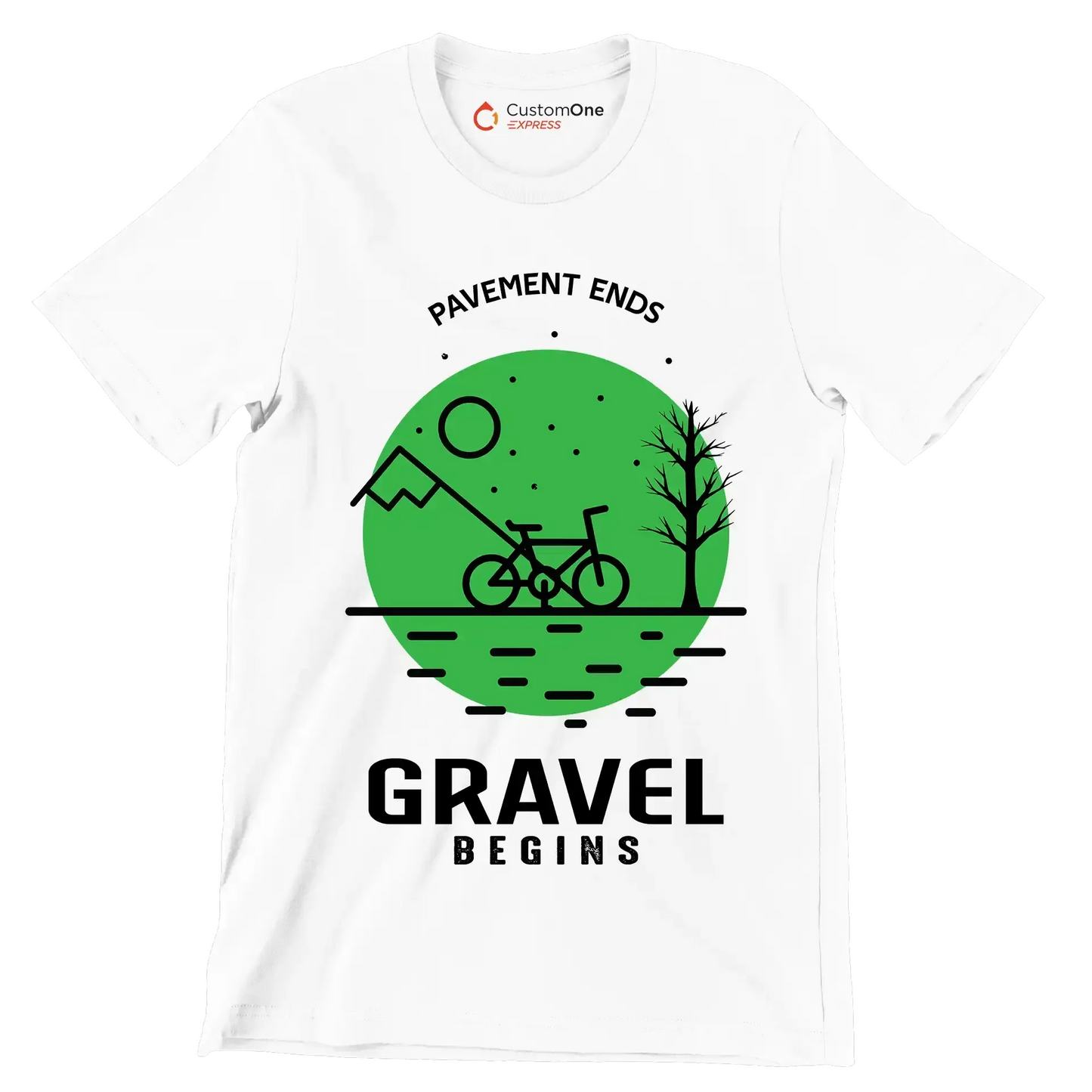 PAVEMENT ENDS GRAVEL BEGINS - Bicycle Themed T-Shirt-White-S-Custom One Express