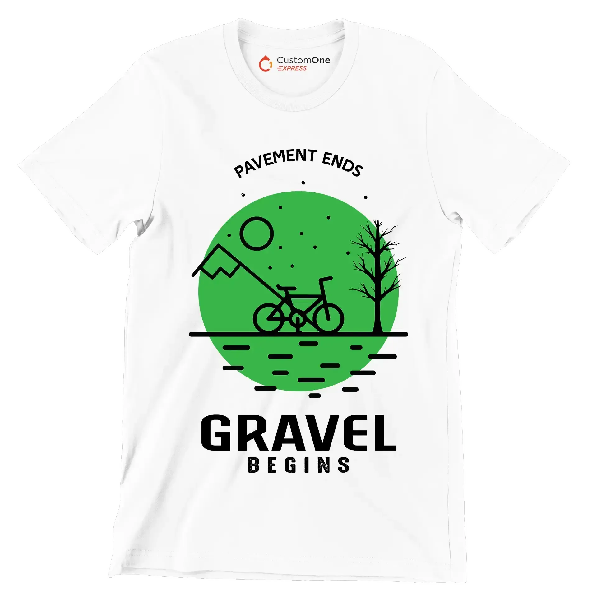 PAVEMENT ENDS GRAVEL BEGINS - Bicycle Themed T-Shirt-White-S-Custom One Express