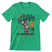 PEDAL PUSHER The Original Superfly 92 REG. TM GENUINE SPAREPARTS EXTREME RIDER CLUB EST. 1992 EXTREME SPORT TEAM RIDER - Bicycle Themed T-Shirt-Green-S-Custom One Express