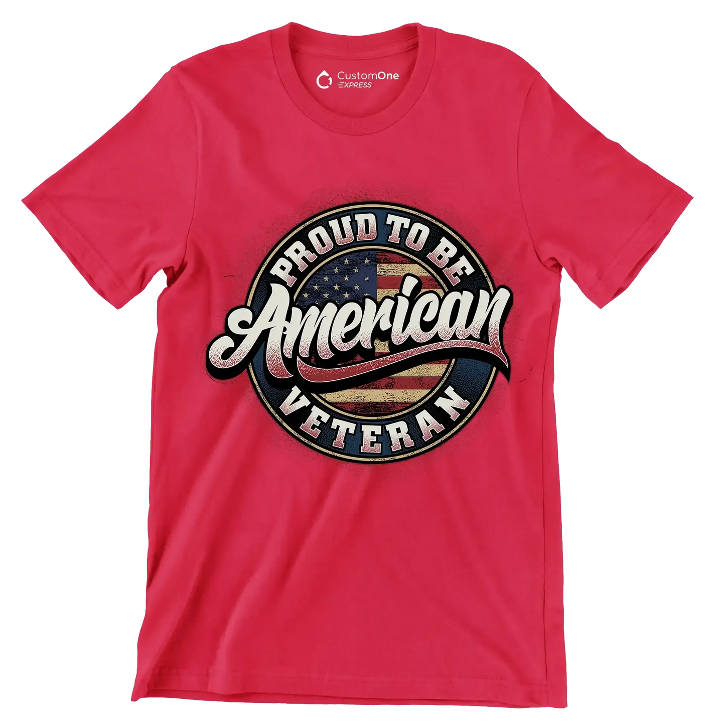 PROUD TO BE AMERICAN VETERAN - Veterans Themed T-Shirt-Red-S-Custom One Express