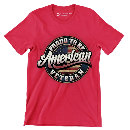 PROUD TO BE AMERICAN VETERAN - Veterans Themed T-Shirt-Red-S-Custom One Express