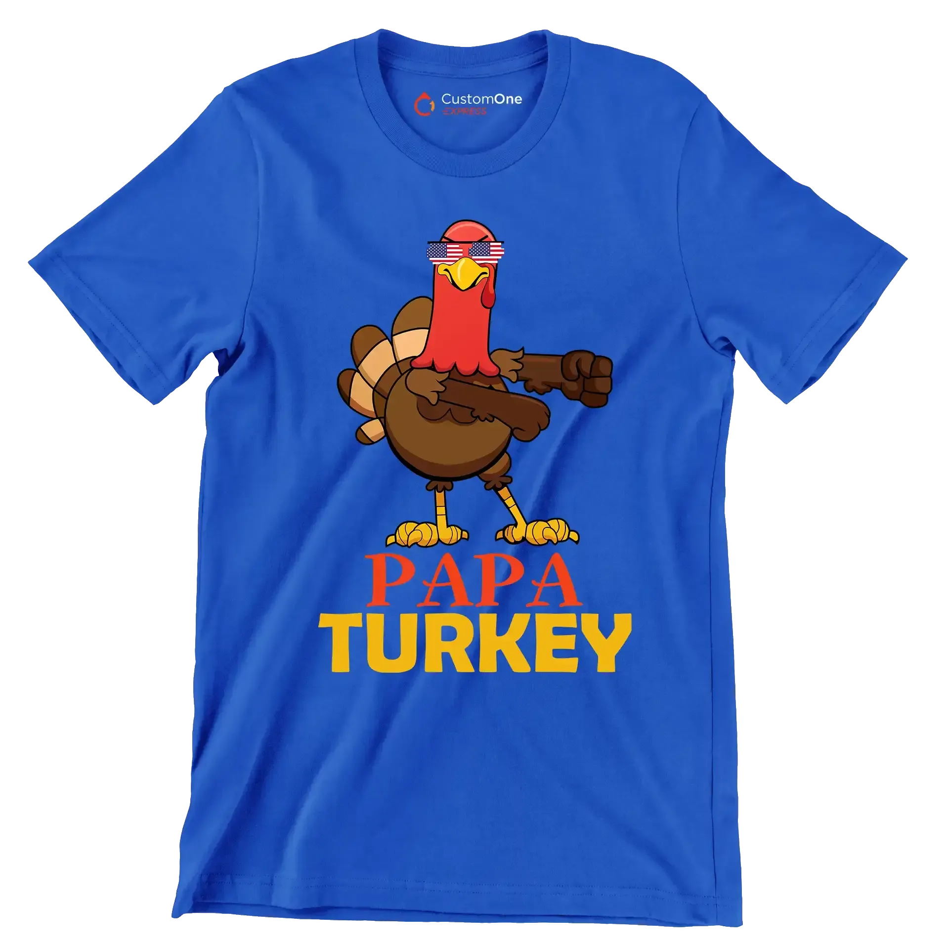 PapaTurkey - Thanksgiving Themed T-Shirt-Blue-S-Custom One Express
