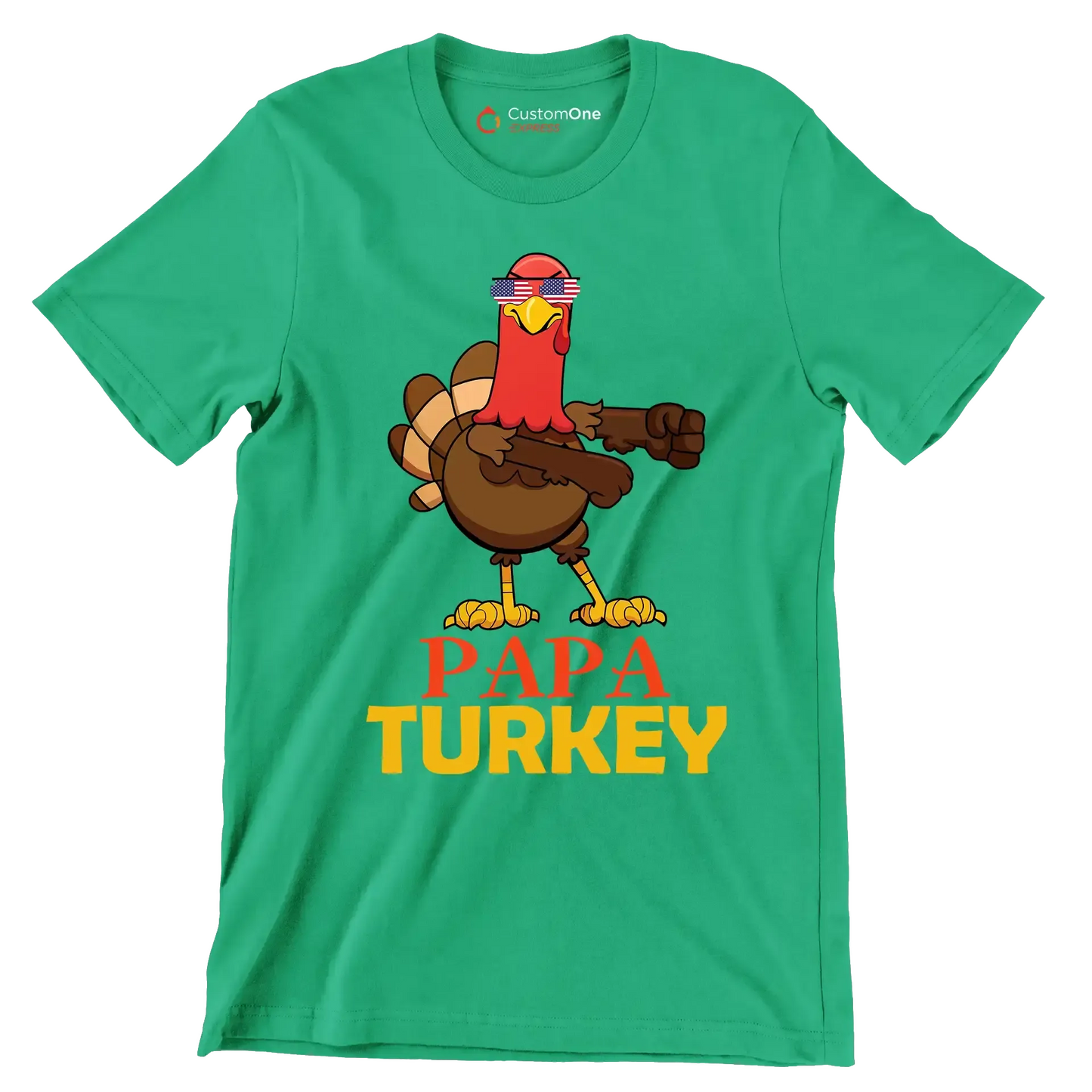 PapaTurkey - Thanksgiving Themed T-Shirt-Green-S-Custom One Express