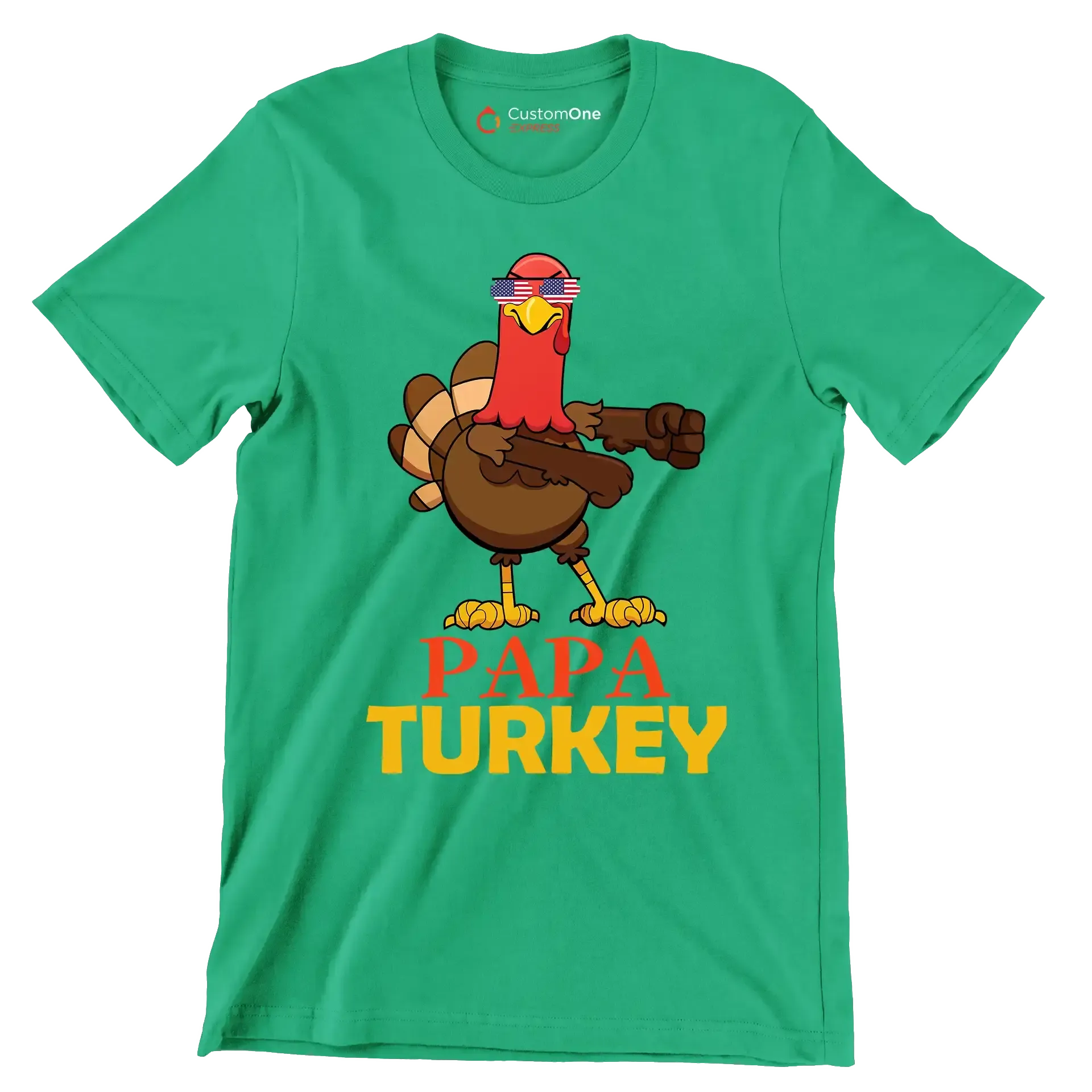 PapaTurkey - Thanksgiving Themed T-Shirt-Green-S-Custom One Express