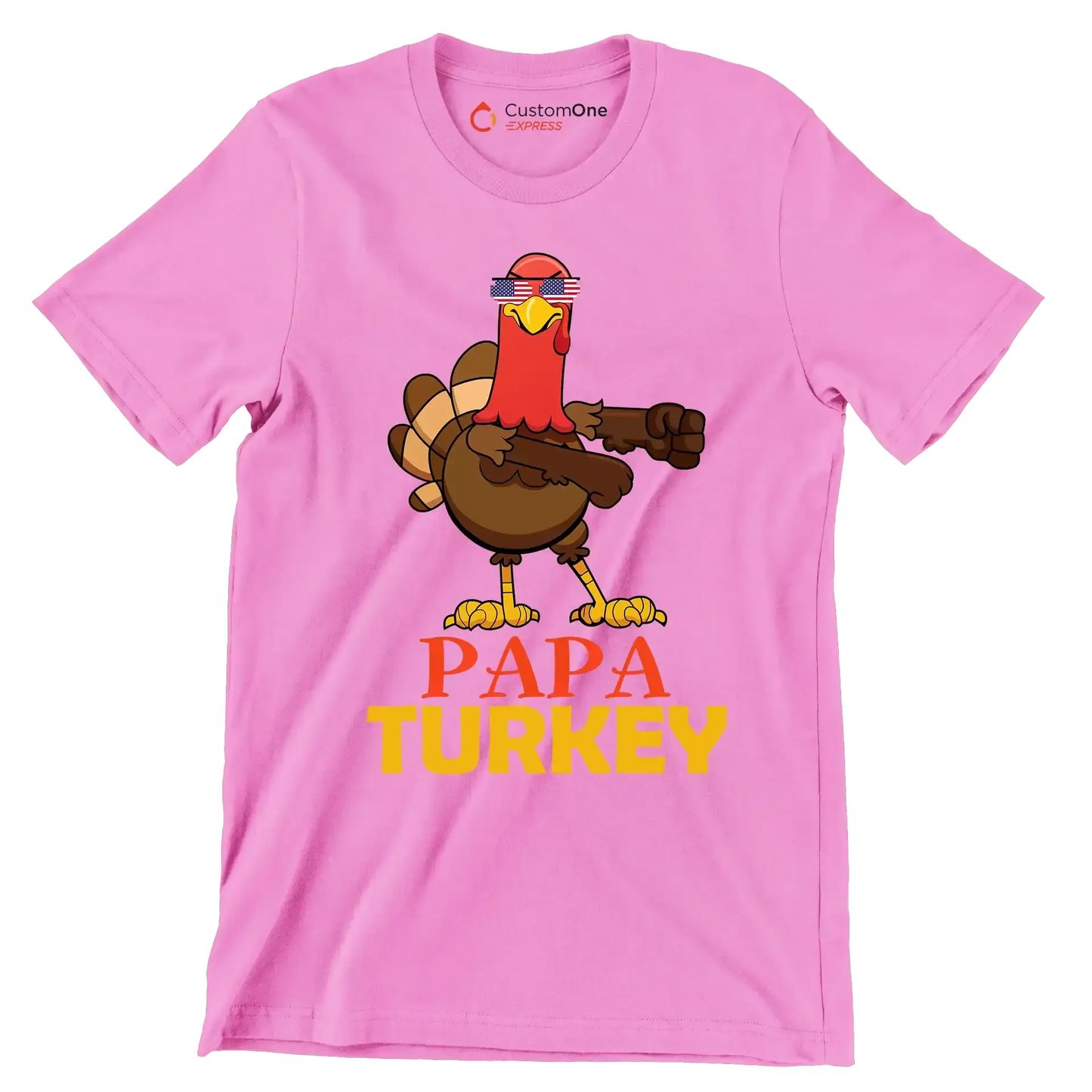 PapaTurkey - Thanksgiving Themed T-Shirt-Pink-S-Custom One Express
