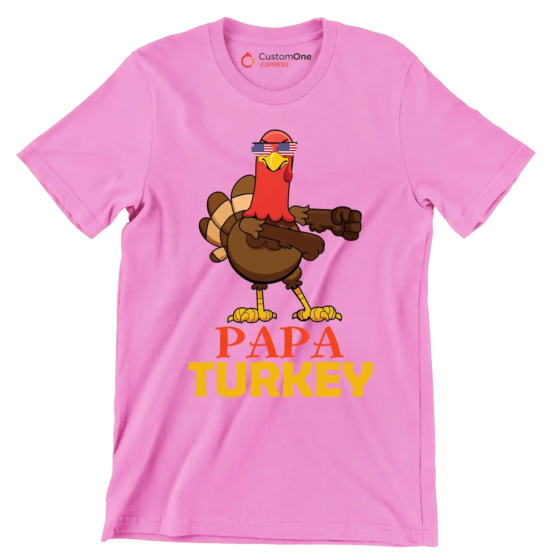 PapaTurkey - Thanksgiving Themed T-Shirt-Pink-S-Custom One Express