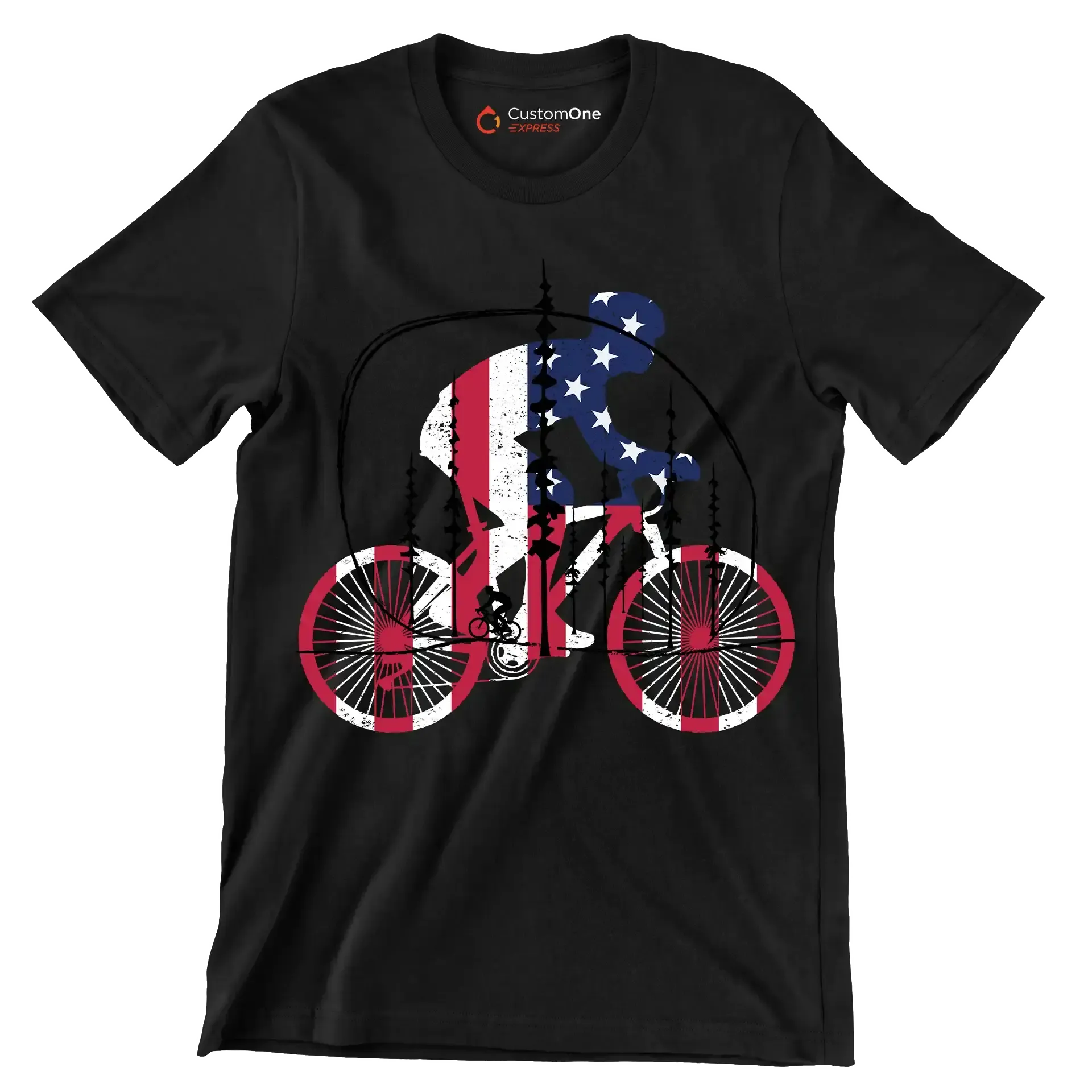 Patriotic Cyclist T-Shirt – Ride with Pride - Bicycle Themed T-Shirt-Black-S-Custom One Express