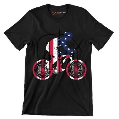 Patriotic Cyclist T-Shirt – Ride with Pride - Bicycle Themed T-Shirt-Black-S-Custom One Express