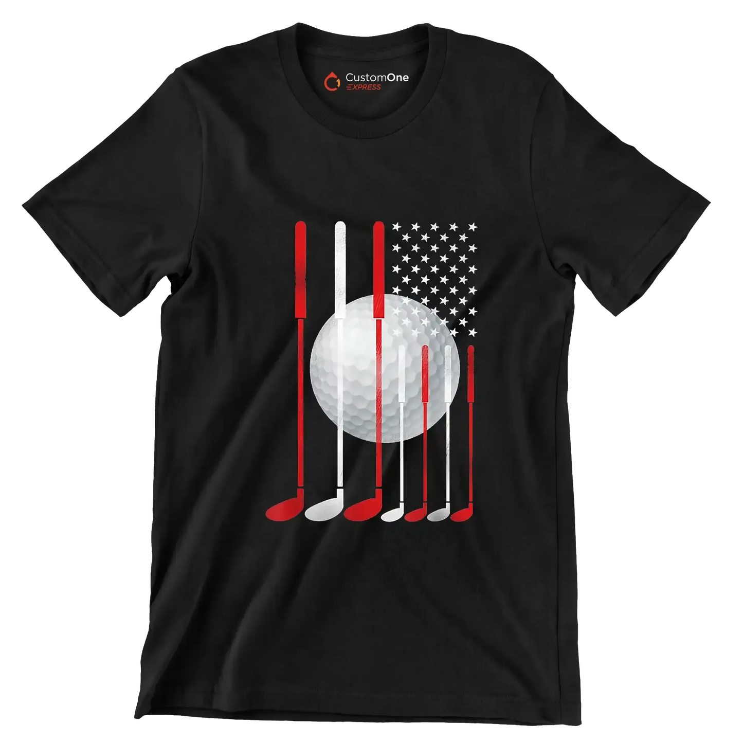 Patriotic Golf Flag - Golf Themed T-Shirt-Black-S-Custom One Express
