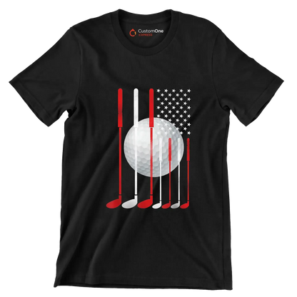 Patriotic Golf Flag - Golf Themed T-Shirt-Black-S-Custom One Express