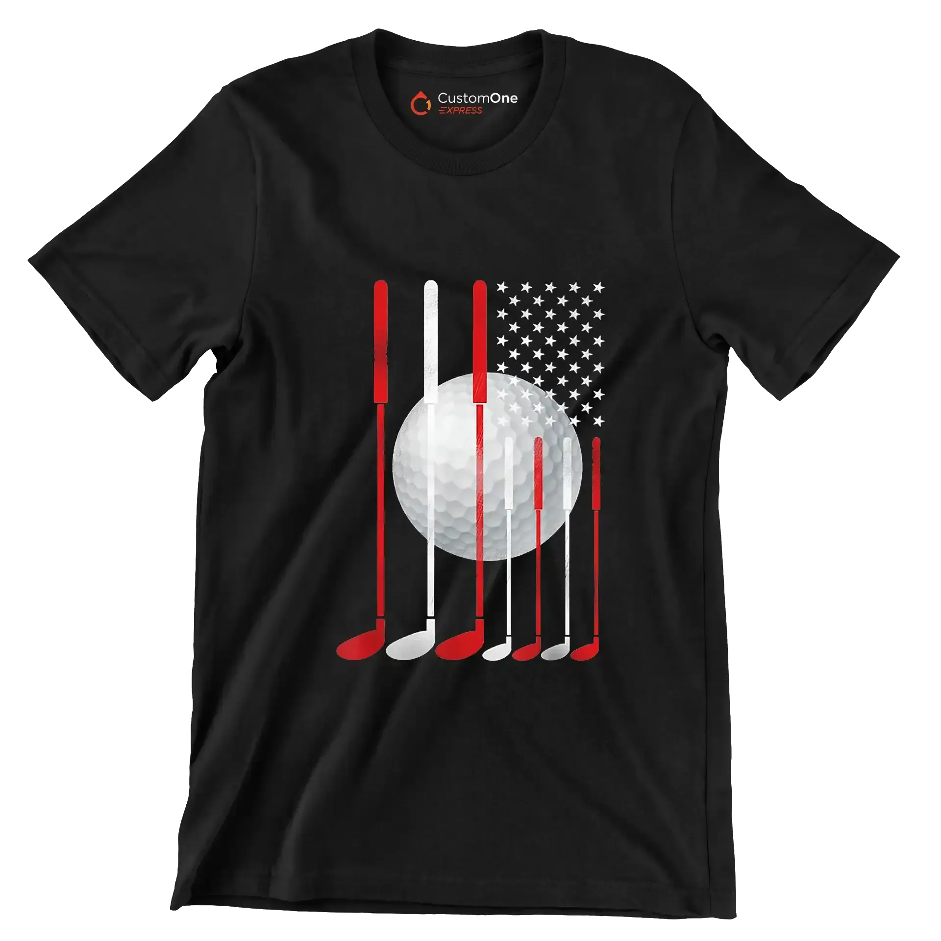 Patriotic Golf Flag - Golf Themed T-Shirt-Black-S-Custom One Express