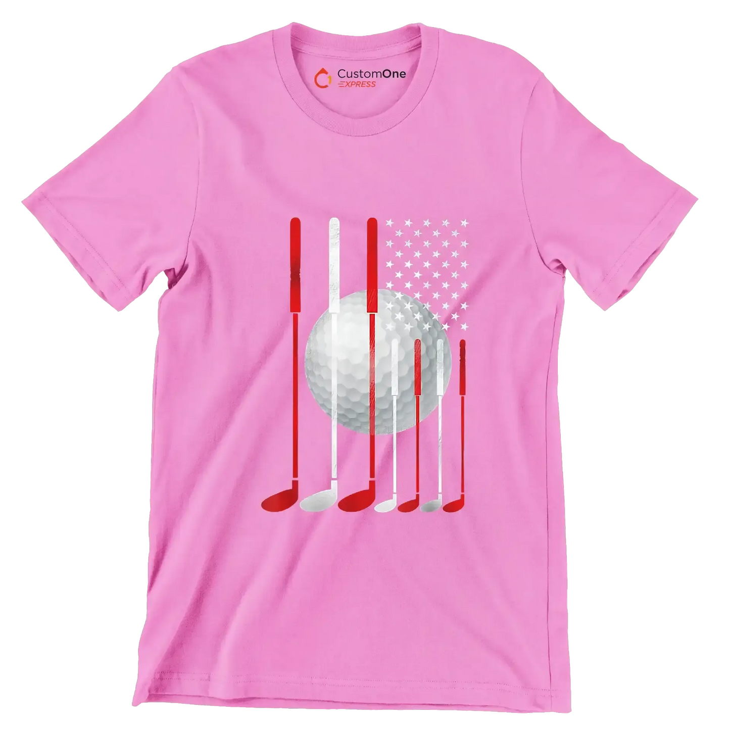 Patriotic Golf Flag - Golf Themed T-Shirt-Pink-S-Custom One Express