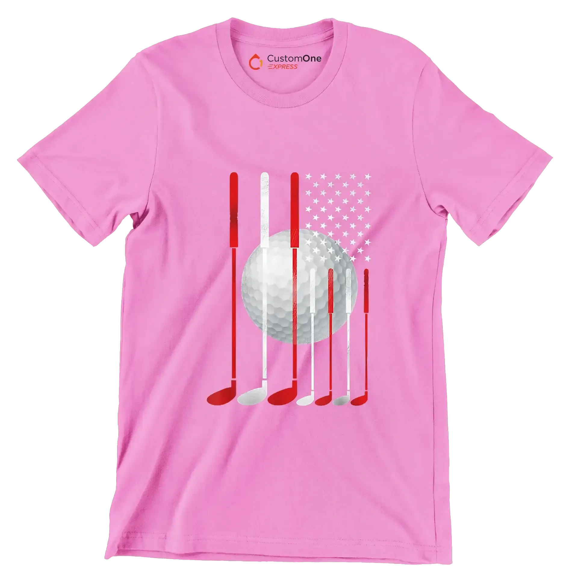 Patriotic Golf Flag - Golf Themed T-Shirt-Pink-S-Custom One Express