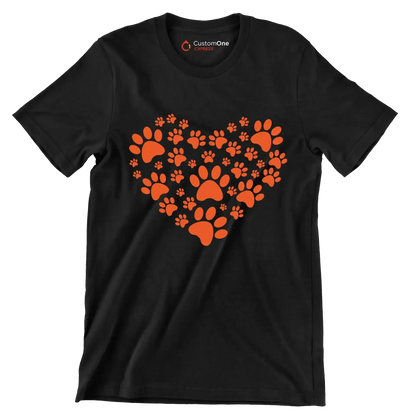 Pawprint Heart - Dog Themed T-Shirt-Black-S-Custom One Express