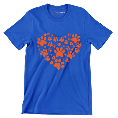 Pawprint Heart - Dog Themed T-Shirt-Blue-S-Custom One Express