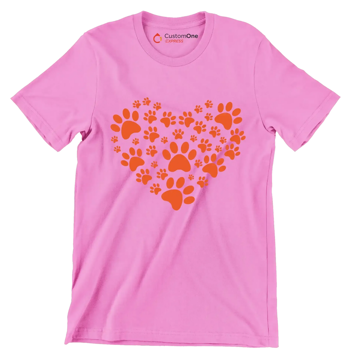 Pawprint Heart - Dog Themed T-Shirt-Pink-S-Custom One Express