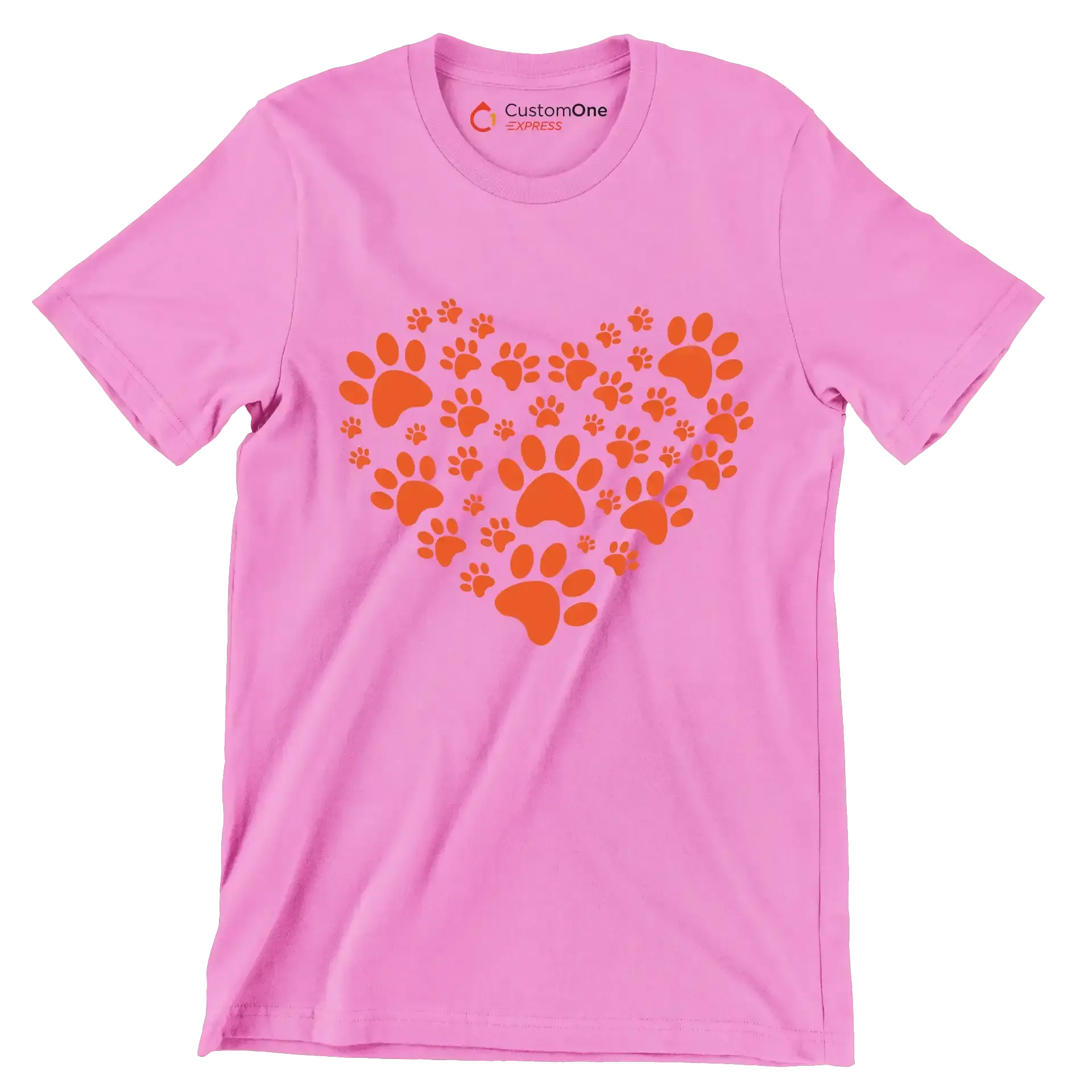 Pawprint Heart - Dog Themed T-Shirt-Pink-S-Custom One Express