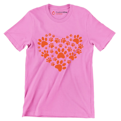 Pawprint Heart - Dog Themed T-Shirt-Pink-S-Custom One Express