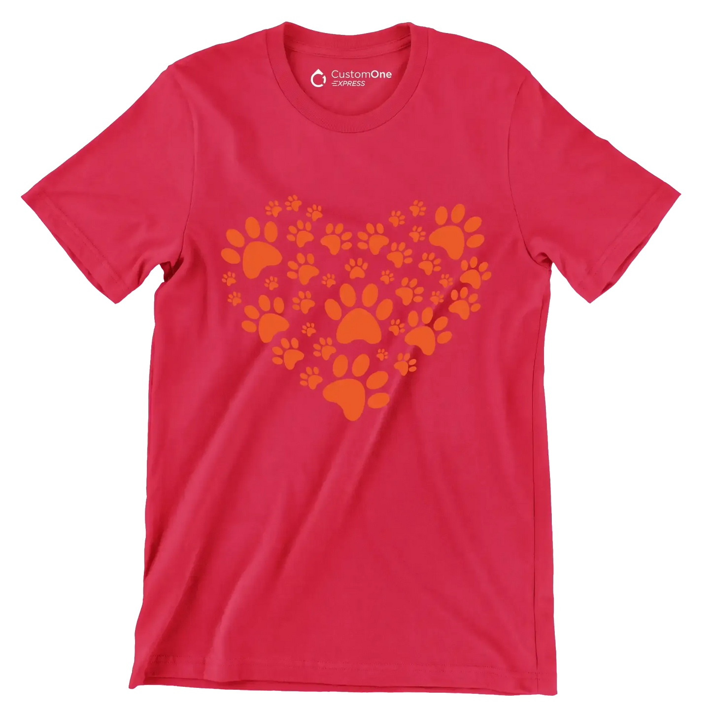 Pawprint Heart - Dog Themed T-Shirt-Red-S-Custom One Express