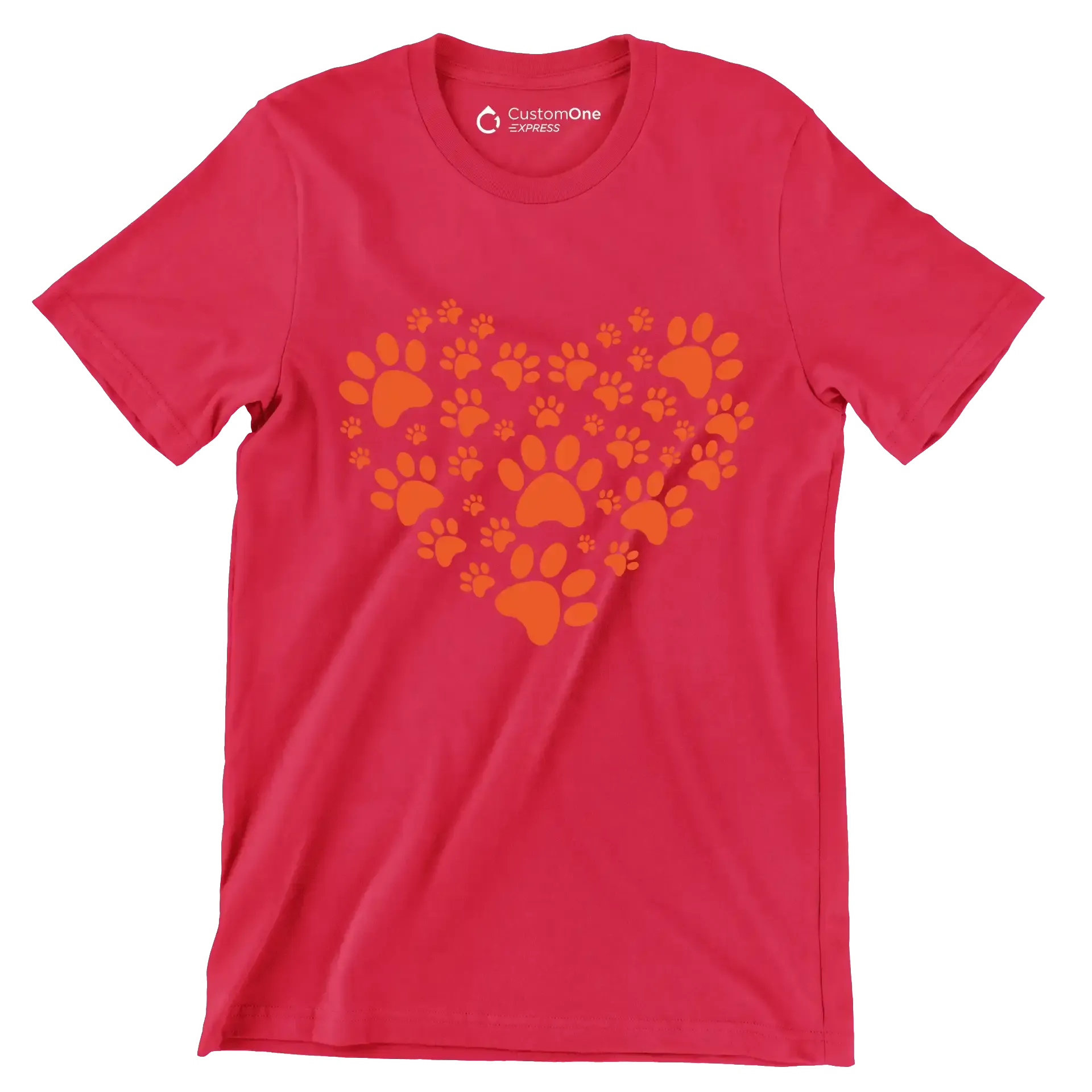 Pawprint Heart - Dog Themed T-Shirt-Red-S-Custom One Express