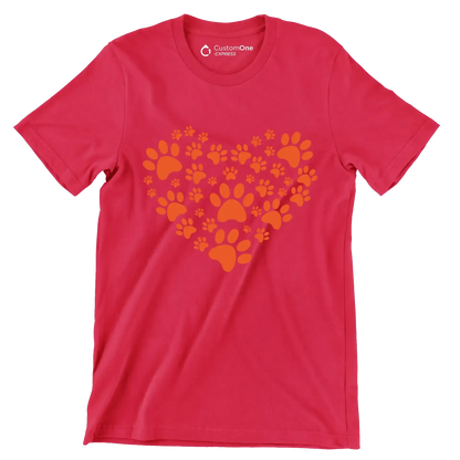 Pawprint Heart - Dog Themed T-Shirt-Red-S-Custom One Express