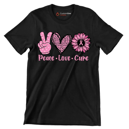 Peace Love Cure - Breast Cancer Awareness T-Shirt-Black-S-Custom One Express