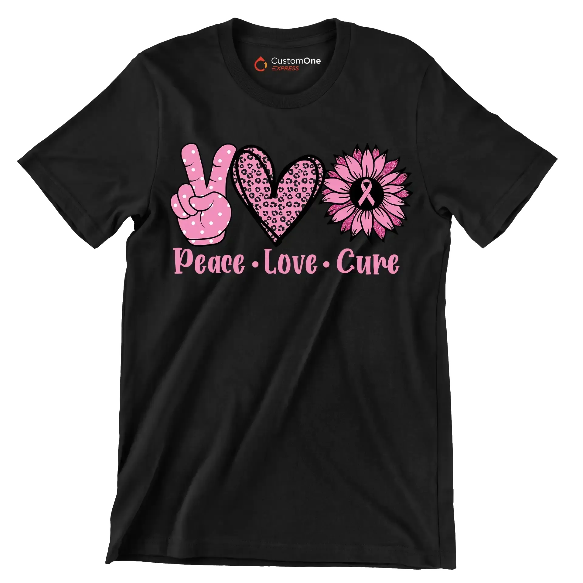 Peace Love Cure - Breast Cancer Awareness T-Shirt-Black-S-Custom One Express