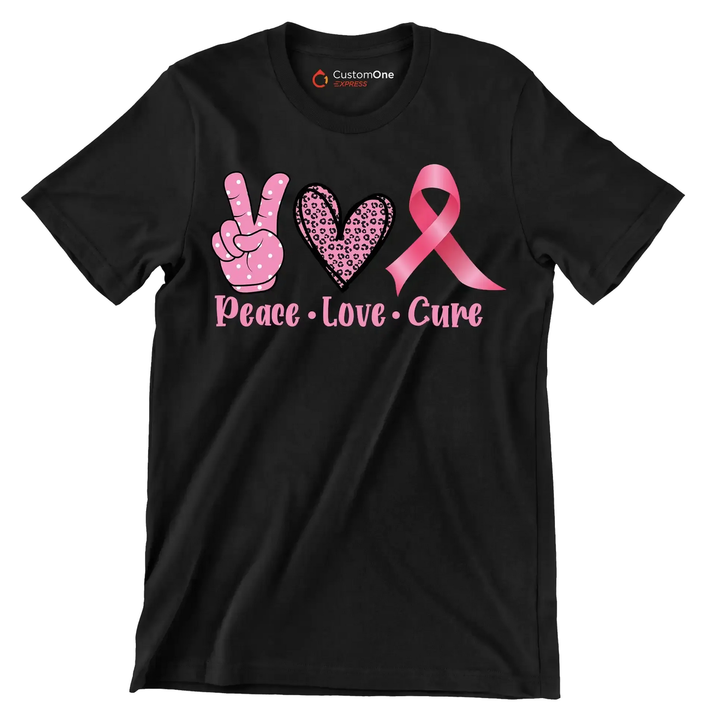 Peace Love Cure - Breast Cancer Awareness T-Shirt-Black-S-Custom One Express