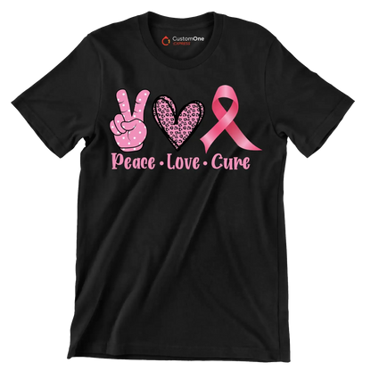 Peace Love Cure - Breast Cancer Awareness T-Shirt-Black-S-Custom One Express