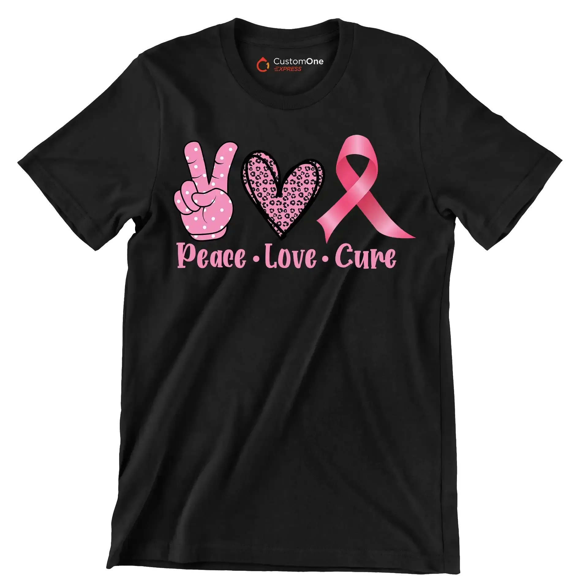 Peace Love Cure - Breast Cancer Awareness T-Shirt-Black-S-Custom One Express