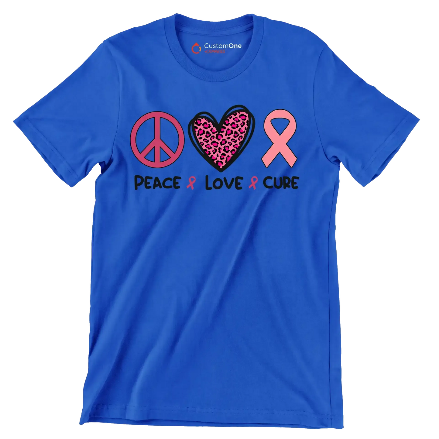 Peace Love Cure - Breast Cancer Awareness T-Shirt-Blue-S-Custom One Express