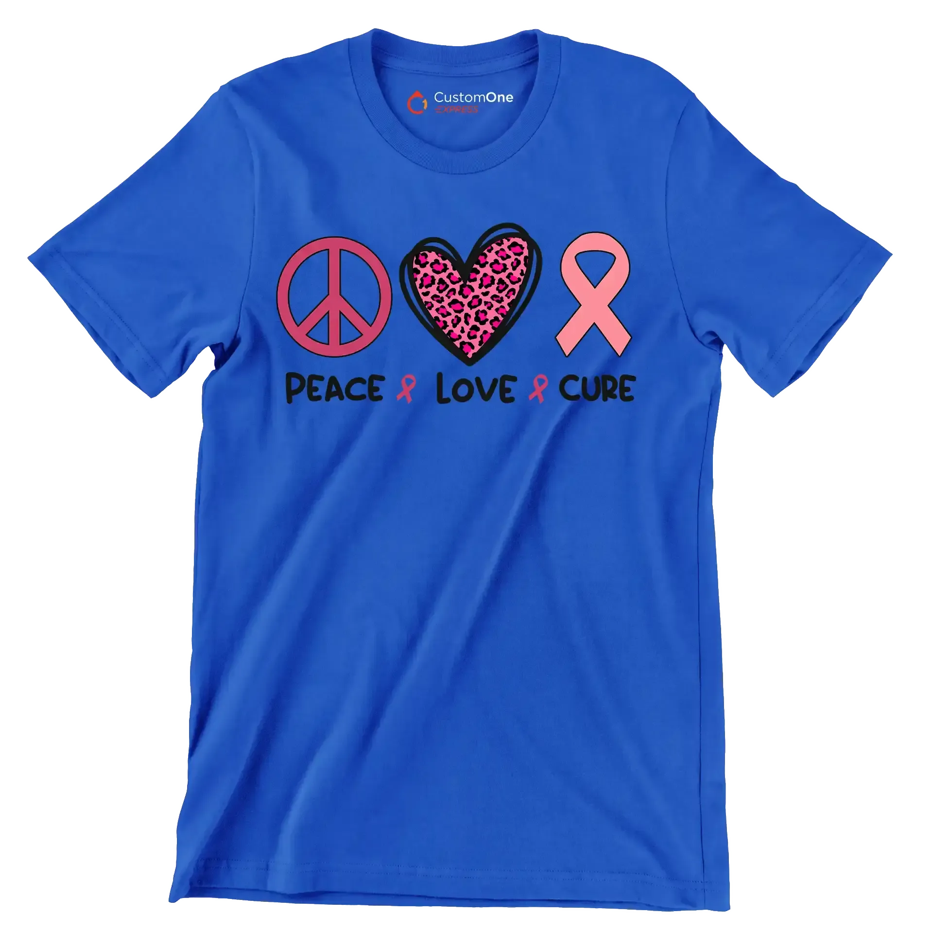 Peace Love Cure - Breast Cancer Awareness T-Shirt-Blue-S-Custom One Express