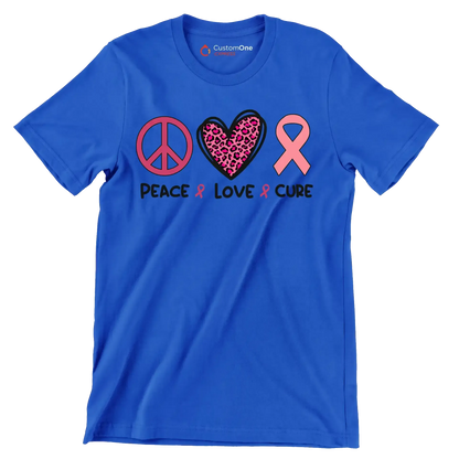 Peace Love Cure - Breast Cancer Awareness T-Shirt-Blue-S-Custom One Express
